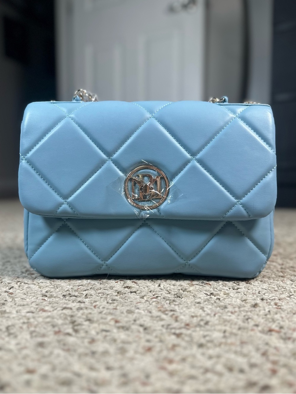 Studio Badgley Mischka Quilted Bag Gold Chain Strap Blue - Picture 5 of 7